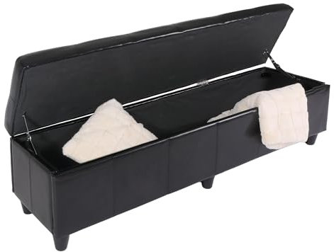 Mendler Bank Sitzbank mit Aufbewahrung Kriens XXL, Kunstleder, 180x45x45cm FSC®-Zertifiziert - schwarz