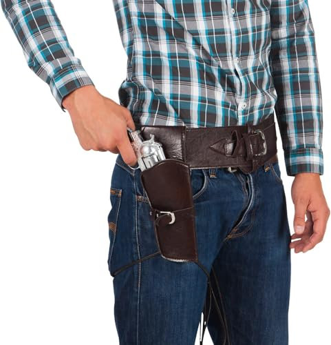 Boland 00579 - Cowboy Halfter und Gürtel, 114 cm, Lederimitat, Dunkelbraun, Wilder Westen, Accessoire, Waffenhalter, Mottoparty, Karneval