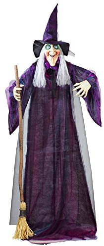W WIDMANN MILANO Party Fashion - Sprechende Hexe 183 cm | Animierte Halloween Deko mit leuchtenden Augen, bewegend und 5 Reime