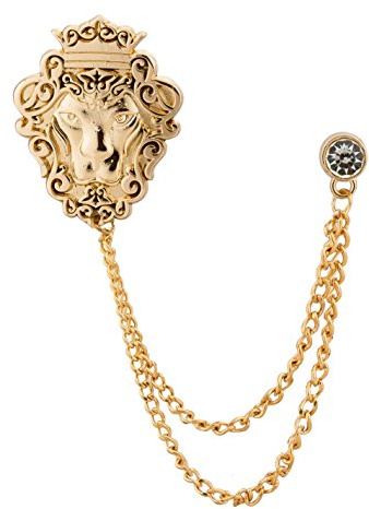 Broche pour homme - Roi lion doré couronné avec pierre - Pour manteau, costume, cadeau de mariage, fête, col de chemise, accessoires