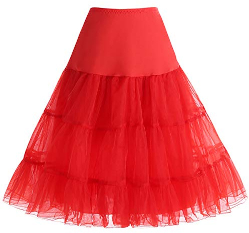 Bbonlinedress Petticoat Unterrock Crinoline Underskirt Reifrock Rock für 50er Vintage Cocktailkleid Rot Red S