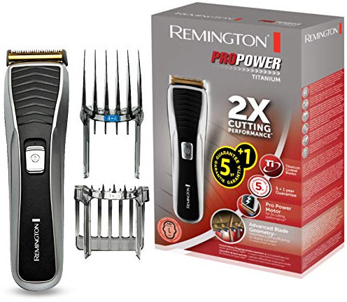 Remington Haarschneidemaschine HC7130 (LED-Ladekontrollanzeige, titanbeschichtete Klingen, 17 Längeneinstellungen + 2 Aufsteckkämme, Netz-/Akkubetrieb) Haarschneider, Haartrimmer ProPower Titanium