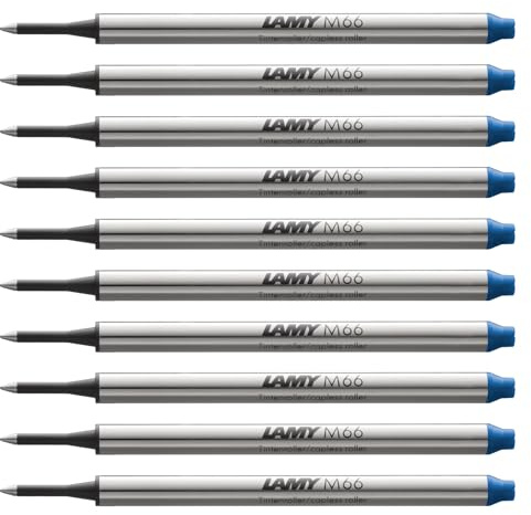 LAMY M66 10er Set Tintenroller-Großraummine aus Metall - Original Ersatzmine für alle Lamy Tintenroller ohne Kappe - dokumentenecht - Strichbreite Mittel in Tintenfarbe blau
