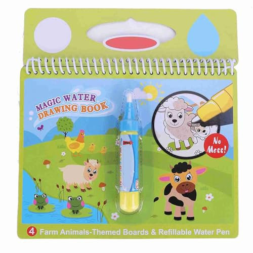 WassermalbuchWasser Malbuch Doodle Magisch Tragbar Wasserstift Kinder Wassermalbuch Zeichnungsbuch Pädagogisches Spielzeug Früherziehung Kindertag für Wasserzauber (Bauernhof)