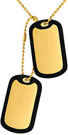 Custom4U 2x Dog Tag Herren Kette Edelstahl Militärischen Erkennungsmarken Anhänger mit Silikon Hülle Männer Jungen Hundemarken in Gold mit 60cm Kugelkette in Militär Stil