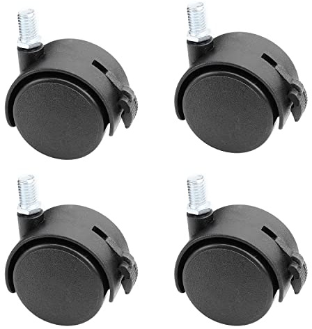 MroMax Lenkrollen aus Polypropylen, 4 cm Durchmesser, 360 Grad, 10 mm x 15 mm, mit Gewinde, 40 mm, für Bürostuhl, Warenregal, Schwarz, mit Bremse, 4 Stück