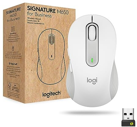 Logitech Signature M650 for Business kabellose Maus | Für kleine und mittelgroße Hände, Logi Bolt, Bluetooth, smartwheel - Weiß