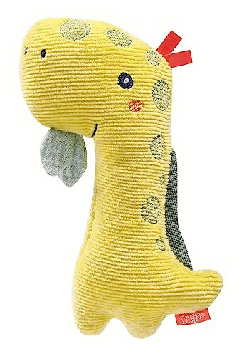 Fehn 051094 Stabgreifling Dino – Kuscheltier-Greifling zum Rasseln, Quietschen, Fühlen, Spielen – ein treuer Begleiter für Babys und Kleinkinder ab 0+ Monaten