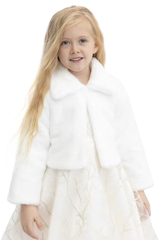 Lilax Girls Cozy Faux Fur Bolero Dress Coat (4T, White)