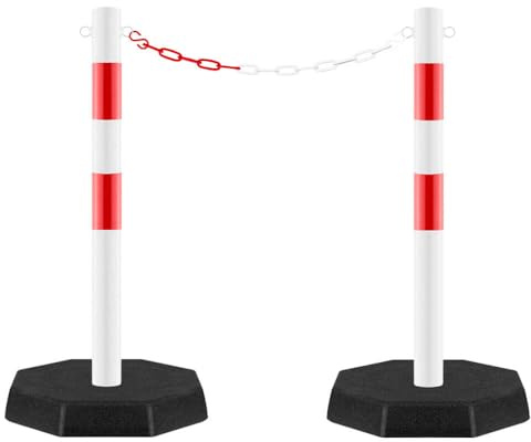 ROBUSTO 2x Kettenpfosten-Set STAHL, r/w, Ø 6 cm, 100 cm, mit 2 m Stahlkette, Art.-Nr. 71659 | Kettenpfosten | Absperrpfosten | Absperrkette