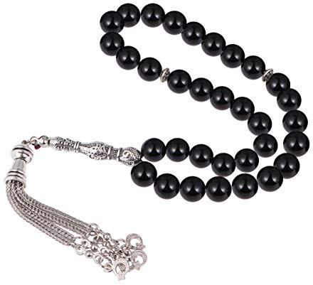 EXCEART 33 Gebetsperlen, muslimische Rosenkranz-Perlen, Achat-Perlen, Gebetskette, Schwarze Meditationsperlen