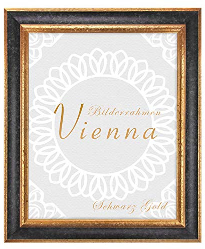 BIRAPA Vienna Bilderrahmen 50x70 cm - Vintage Rahmen in Schwarz Gold, Holzrahmen Mit Zierleiste Innen und Außen, Fotorahmen