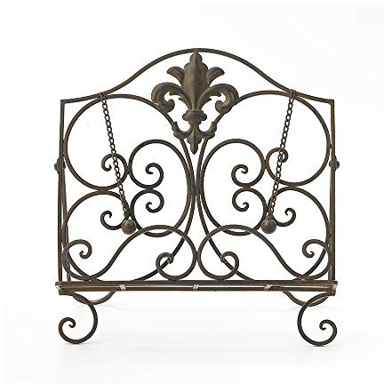 Jemeni Cookbook Stand, Metal Fleur De Lis Cookbook Holder Recipe Stand for Kitchen, Antique Brown Finish……