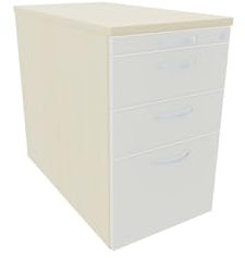 Standcontainer mit Hängeregistratur und 2 Metall-Schubfächern, mit Utensilienschubfach, Metall-Rollschubführung, Zentralverriegelung, 438x800x720, Weiß/Ahorn/Ahorn