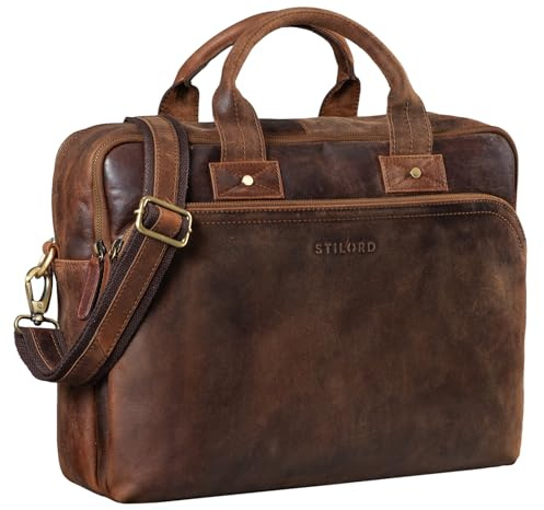 STILORD große Ledertasche braun - XL Aktentasche für Herren - Business-Tasche mit 15.6 Zoll Laptopfach - Vintage Umhängetasche Hector