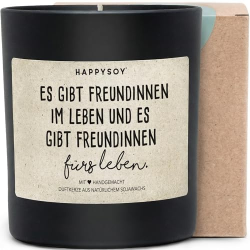 Happysoy Candela profumata dell'amicizia in barattolo di vetro con scritta in soia – 100% naturale fatta a mano sostenibile – Piccolo bel regalo elegante idea regalo amate da lontano