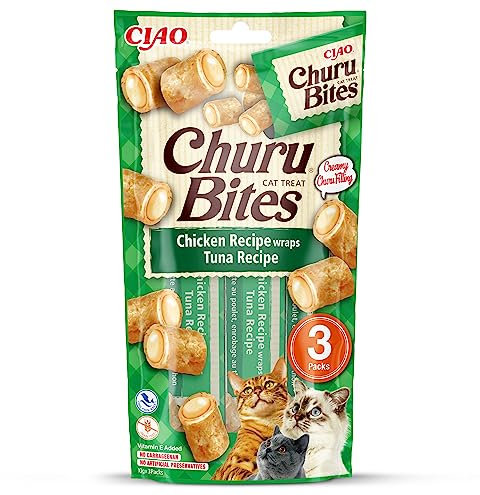 INABA Churu Bites mit 40% Hühnerfleisch und 33% Thunfisch Katzenleckerlis | Getreidefrei, Zuckerfrei, Keine Nebenerzeugnisse Katzensnacks | Perfekt zum Verstecken von Tablette 30 g (1er Pack)