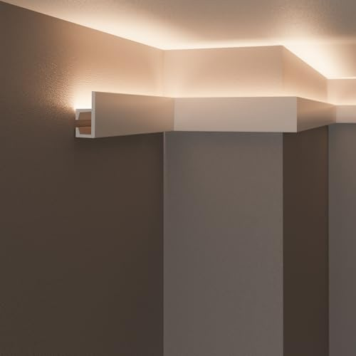 Grand Decor LED Decken- und Wand-Stuckleisten (10 lfm - KH903) für indirekte Beleuchtung mit LED-Streifen | Dekorative, vorgefertigte Duropolymer (besser als Styropor) (10 Stück à 1 Meter)
