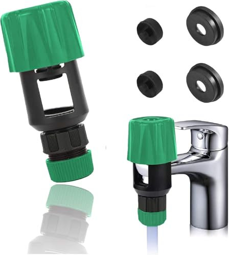 Tap Connector Universal Quick Fitting Hose Connector Mixer Tap Adjustable Faucet Adapter with 4 Replacement Washers for Garden Bathroom Kitchen Indoor Outdoor Hose Pipe (Green)