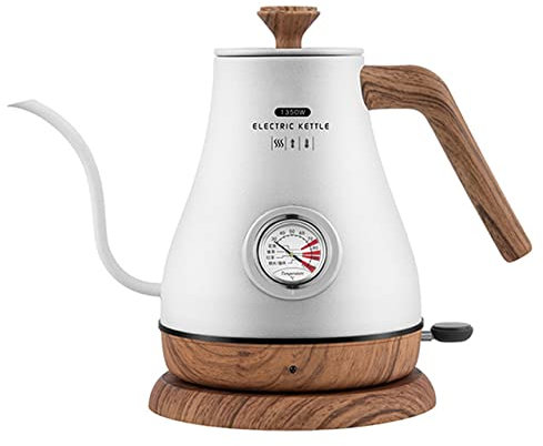YXSH 1.0L Rétro Bouilloire Électrique Col De Cygne Mince Bouche Théière Brassage À La Main Cafetière en Acier Inoxydable Doublure avec Thermomètre