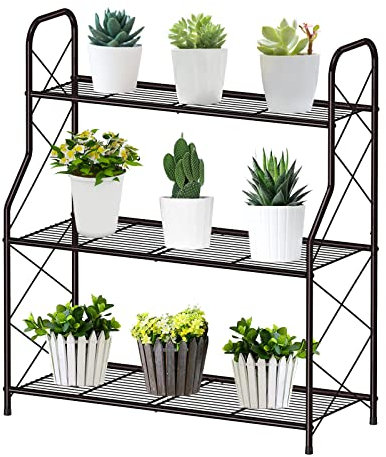 Bomclap - Scaffale per piante in metallo a 3 ripiani per esterni e interni, balconi e giardini, multifunzionale, con grande capacità, colore bronzo