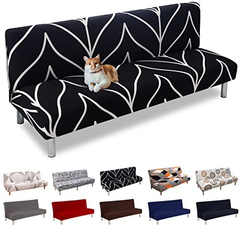 Lydevo Copridivano 3 Posti Senza Braccioli Elasticizzato Universale, Copridivano Letto Pieghevole Clic Clac Lavabile Rimovibile Estraibile, Fodera per Divano Futon per Soggiorno Casa,Linea Nera