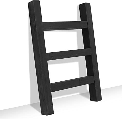 FUIN Holz-Geschirrtuchleiter, Mini-Leiter, Handtuchhalter, Ausstellungsaufhänger, kleiner, rustikaler Bauernhaus-Geschirrtuchständer, Halter für Landhaus-Badezimmer, Dekoration, Schwarz