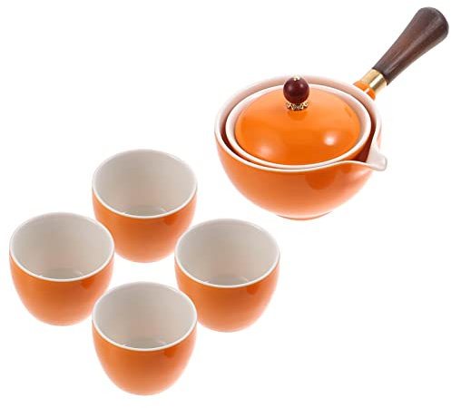 GImLY Teiera Turca 1 Set Set da tè in Ceramica Rotazione di 360° Teiera con 4 Tazze da tè Teiera Cinese in Porcellana Kung Fu Teiera Rotante a Prova di versamento Teiera Turca