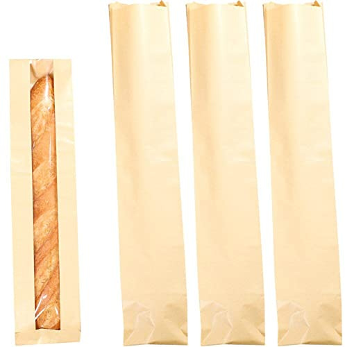 Ericetion 50pcs Oil Proof Kraft Paper Langes Brotbeutel Weiches Baguette Back Verpackung Geburtstagsereignis Bevorzugt Transparentes Fenster
