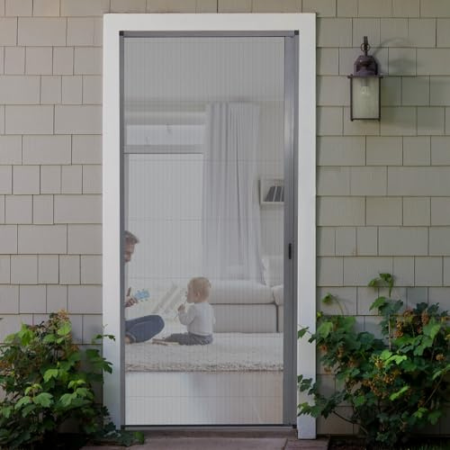 Hoeflife No-Drilling Retractable Sliding Screen Door, Seamless Aluminum Frame Low-Profile Tracks for Closer to Nature, Keeping Insects Out, Pet and Child-Friendly, Customizable Sizes for Your Opening