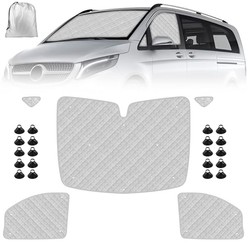 Sonnenschutz Auto Frontscheibe für Mercedes-Benz VITO III W447 2014-2026 | 5PCS Thermomatte Verdunkelung Windschutzscheiben Schutz Set, Internes Thermisches Jalousie Fenster Set Aufbewahrungsbeutel