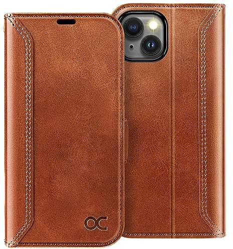 OCASE Retro Hülle für iPhone 15 Handyhülle Tasche PU Leder Flip Cover Brieftasche Etui RFID Schutzhülle Klapphülle Lederhülle Kompatibel für iPhone 15 Braun 6,1 Zoll | Klapphülle aus PU-Leder, RFID-Blockierung, 3 Kartenfächer, integrierter Ständer, stoßdämpfender Schutz