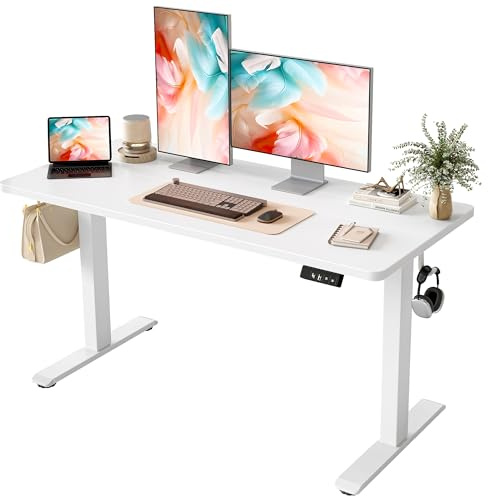 BEXEVUE 120x60 cm Bureau Assis Debout Électrique - Bureau réglable en Hauteur avec Faisceau de câbles, Panneau de contrôle à 3 Fonctions mémoires, Blanc.