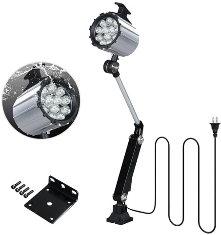 Xapolu LED Machine Work Light with 22In Alloy Arm, 12W 6500K 110-220V, IP67 LED Work Light with US Plug for Lathe, Sewing, CNC, Drilling Machine