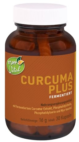 KOPP Vital® Curcuma plus fermentiert Kapseln, 16 g, 30 Kapseln | Mit Curcumin und Phospholipiden, Curcuminoide Curcuma-Extrakt, Ohne Gentechnik, Höchste Bioverfügbarkeit