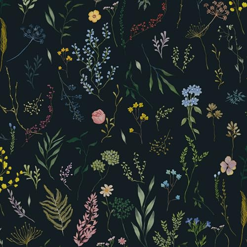 CiCiwind Self Adhesive Wallpaper Navy Floral Viny Wrap 41×300cm Thicken Flower Leaf Contact Paper Peel and Stick Wallpaper Waterproof Stick on Wallpaper Wall Cabinet Furniture Decorative Paper