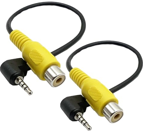 Seadream 2 cables RCA de 2,5 mm a RCA de 20,3 cm, ángulo de 90 grados, 2,5 mm macho a RCA hembra, adaptador de audio, cable adaptador de entrada AV para navegador GPS, cámara de copia de seguridad DVR