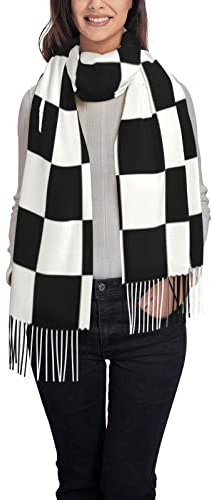 Winterschal – Schwarz und Weiß Plaid Frauen Lange Schals Warme Quaste Schal Stola Für Frauen Damen, Schwarz-Weiß-kariert, One size