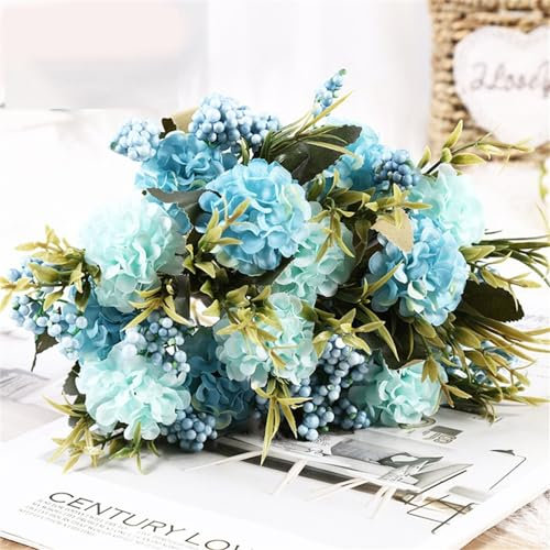ABCWARRT 3pcs Hochzeit Künstliche Blumen Seide Perle Ball Chrysantheme Bouquet Home Decoration Simulation Blume Blue Ball Chrysanthemen (blau)