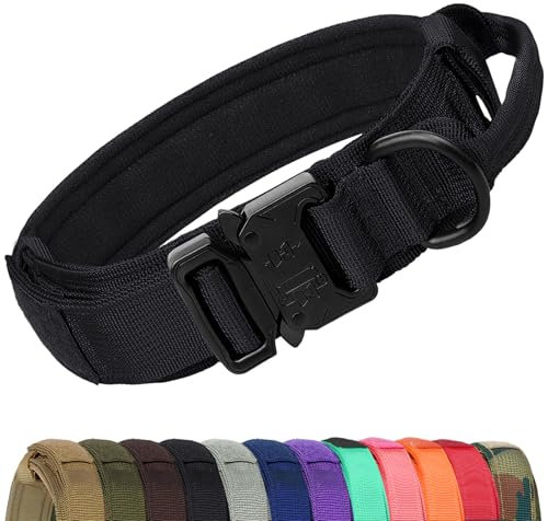 Joytale Taktisches Hundehalsband mit Griff Halsband Hund 3.8 cm Breit Hundehalsband für Mittelgroße Hunde Verstellbar aus Nylon, Schwarz, M