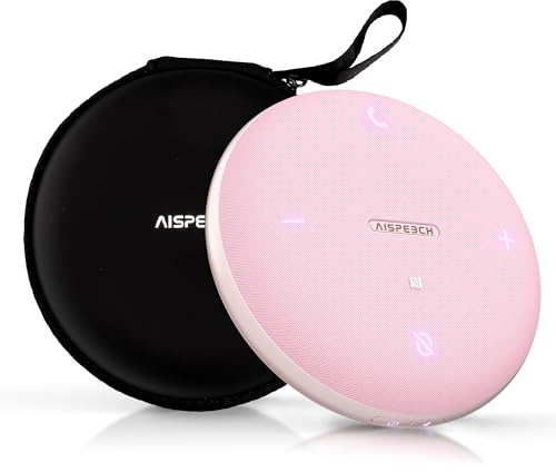 AISPEECH M4 Bluetooth Speakerphone Conference Speaker and Microphone with AI Noise Reduction GPT Transcription Speakers for Computer Desktop 360° Voice Pickup at Home Office for Teams/Zoom, Pink