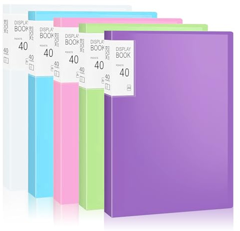 SUPERFA 5 Pack A4 Display Folders with Plastic Clear Sleeves, Display Book 40 Pockets for Individuals, Schools, and Offices (5 Colours)