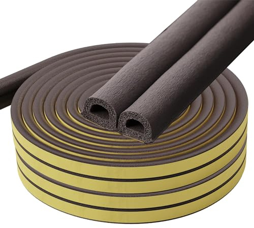 20M Bande de Joint Porte D-Profil, 9mm(L) X 6mm(H) Bande de Joint d'Étanchéité en Caoutchouc, Calfeutrage Fenetre pour Preuve de Collision, Anti-Froid, Antichoc|Brun, 10M x 2 Rouleaux