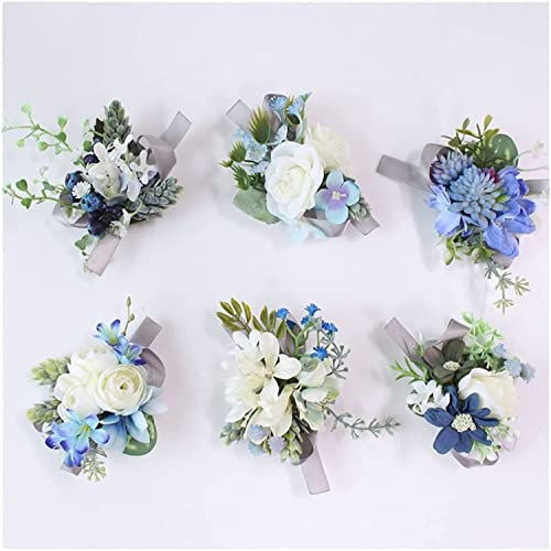 RWRAPS Handgelenk-Corsage, Boutonniere, Handgelenk-Blume, Bräutigam, Boutonniere, Anstecknadel, Braut, Handgelenk-Corsage, Weiß, Blau, Rose, Armband, Hochzeit (Farbe: A) (A)