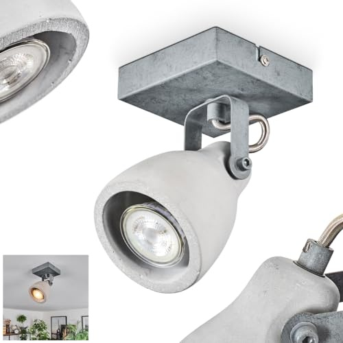 HOFSTEIN Deckenleuchte Lomma, moderne Deckenlampe aus Metall/Beton in Grau/Stahlfarben gebürstet, Lampe im industrial Design mit verstellbarem Strahler, 1 x GU10, ohne Leuchtmittel
