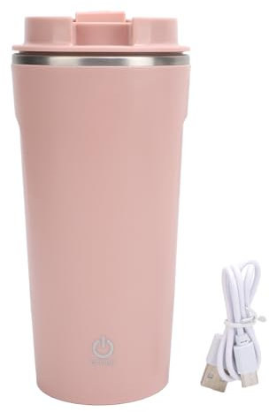 Asixxsix Selbstrührender Kaffeebecher, 400 Ml, Automatischer Rührbecher aus Edelstahl, Wiederaufladbar, Wasserdicht, Magnetischer USB-Kaffeebecher mit Deckel für Zuhause, Büro, Auto (PINK)