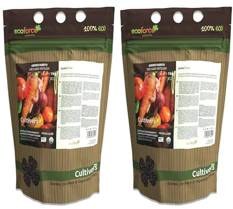 CULTIVERS Abono Huerto Ecológico 2x1kg. Fertilizante de Origen 100% Orgánico y Natural Microgránulado. Mejora la Productividad de los Cultivos Liberación Lenta
