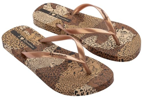 Ipanema dam djurtryck vi fem flipflop, Beige guld brun, 35/36 EU