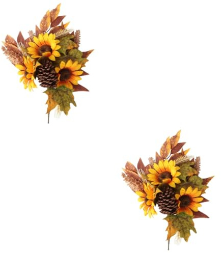 RORPOIR 2 Pezzi Bouquet Di Girasoli E Foglie Dacero Facile Da Pulire Composizione Di Fiori Artificiali Per Prodotti Per La Casa