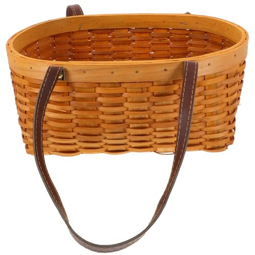 TOPBATHY handgeflochtener Korb Obstkorb Picknickkorb einkaufskorb Restaurantkorb gemüsekorb Packkorb handgewebter Aufbewahrungskorb Griffdesign geflochtener Korb Eierkorb Holz